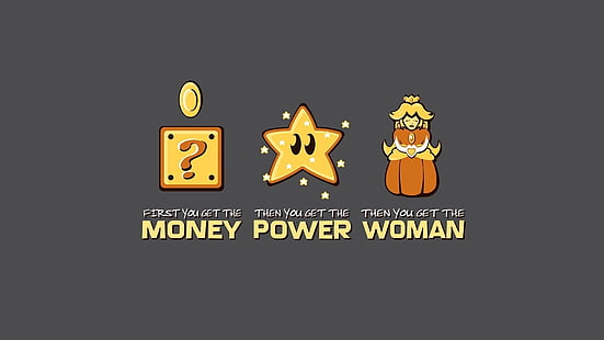 money power woman clip art, Super Mario, minimalism, simple background, video games, Nintendo, humor, Princess Peach, HD wallpaper HD wallpaper