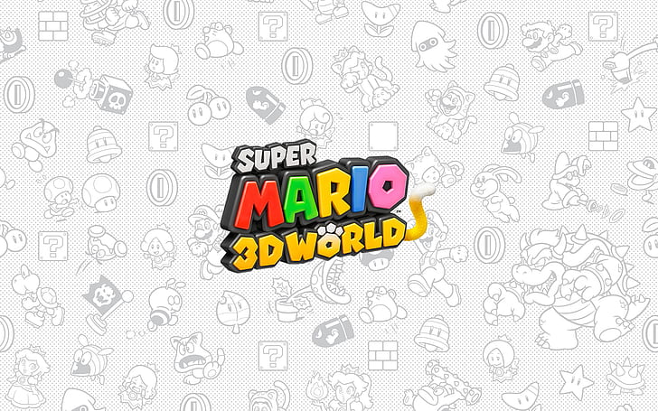 Super Mario, Super Mario 3D World, negro, blanco, Fondo de pantalla HD
