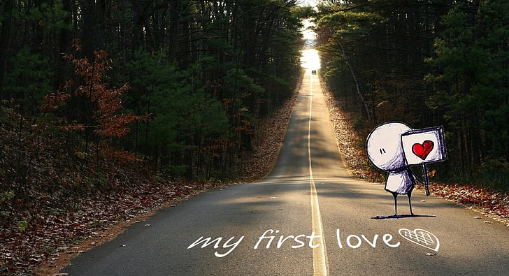 First love, gray concrete road, Love, Creative, Design, first love, HD wallpaper