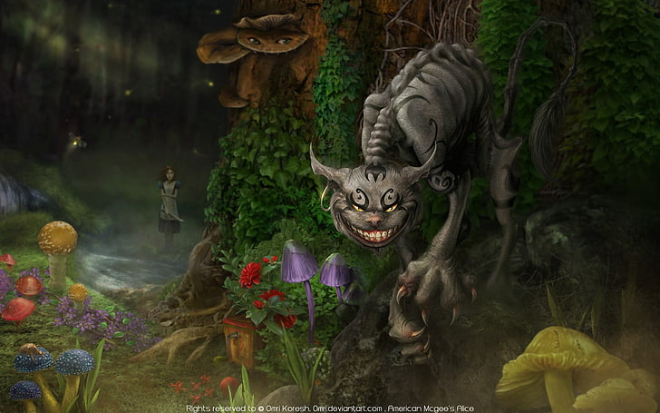 grüne und braune Keramik Vogel Figur, amerikanische McGees Alice, Alice im Wunderland, Cheshire Cat, HD-Hintergrundbild