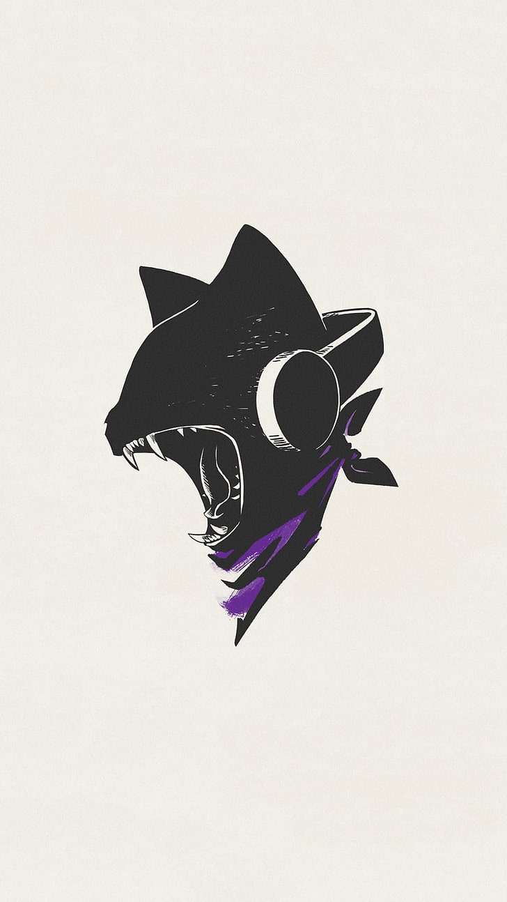 черно-фиолетовая кошка, эскиз, фото, портрет, Monstercat, простой, минимализм, простой фон, кошка, HD обои, телефон обои