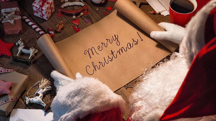 Feliz Navidad, Navidad, Papá Noel, Navidad, escritura a mano, tablón de madera, madera, Fondo de pantalla HD