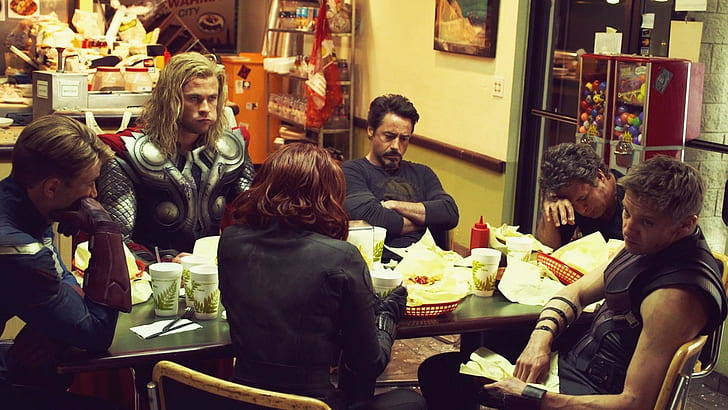 Black Widow, Bruce Banner, Captain America, Hawkeye, Iron man, Shawarma, The Avengers, thor, Tony Stark, HD tapet