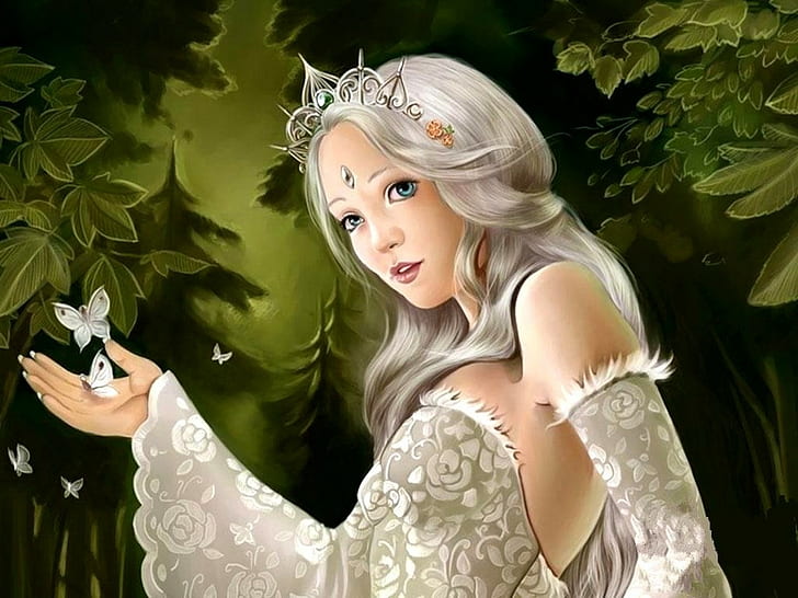 Fairy HD, vithårig kvinna karaktärsillustration med tiara, fantasy, älva, HD tapet