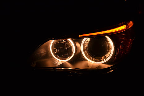 unpaired vehicle headlight, BMW, 525d, carlight, favorite, HD wallpaper HD wallpaper