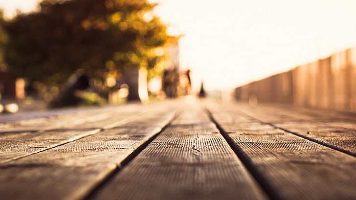 gray plank, selective focus photo of road, wood, wooden surface, depth of field, bokeh, worm's eye view, HD wallpaper