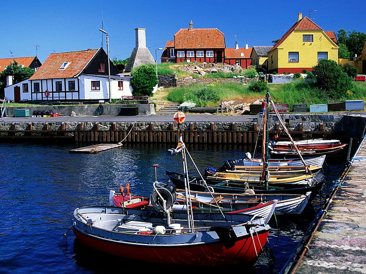 ports, boat, house, Denmark, HD wallpaper