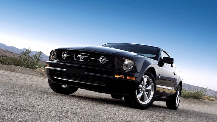 czarny Ford Mustang, Ford Mustang, muscle cars, auto, Tapety HD