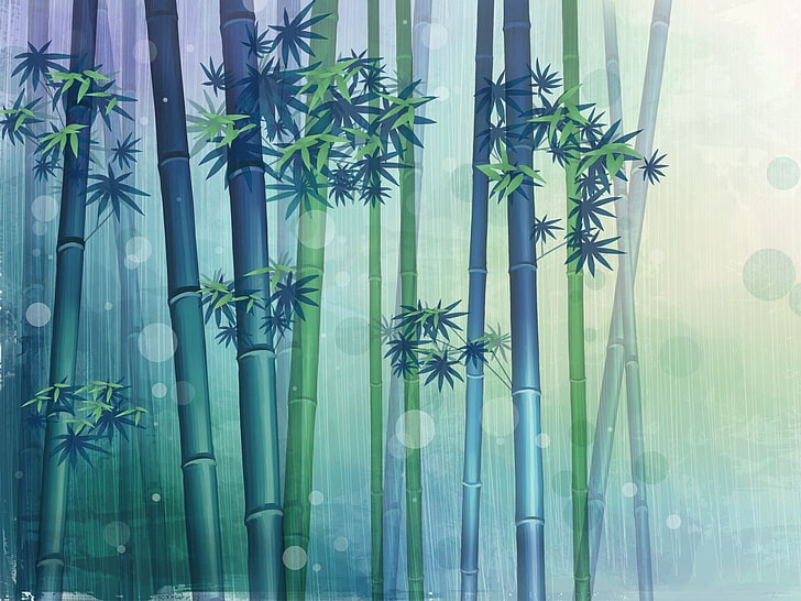 Carta da parati in bambù, bambù, acquerello, Sfondo HD