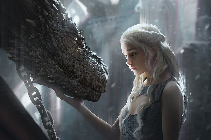 Game Of Thrones Daenerys, произведения на изкуството, фентъзи изкуство, Game of Thrones, дракон, Daenerys Targaryen, фен изкуство, HD тапет
