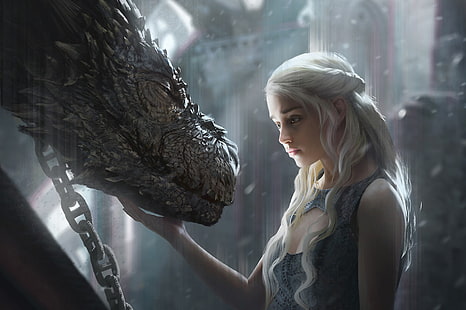 sztuka fantasy, Daenerys Targaryen, Game of Thrones, smok, grafika, fan art, Tapety HD HD wallpaper