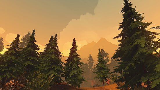 pine tress vector illustrations, nature, landscape, trees, forest, Firewatch, video games, HD wallpaper HD wallpaper
