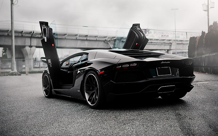 czarne Lamborghini Aventador, samochód, Lamborghini Aventador LP700-4, Tapety HD