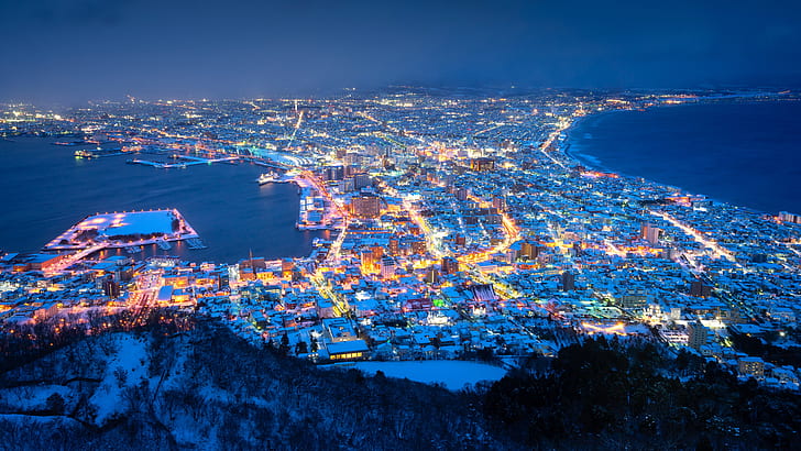 Japonya, Hokkaido, Hakodate Dağı, HD masaüstü duvar kağıdı