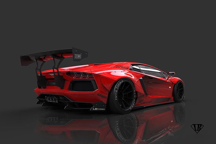 красно-черное спортивное купе, Lamborghini, Lamborghini Aventador, LB Performance, автомобиль, HD обои