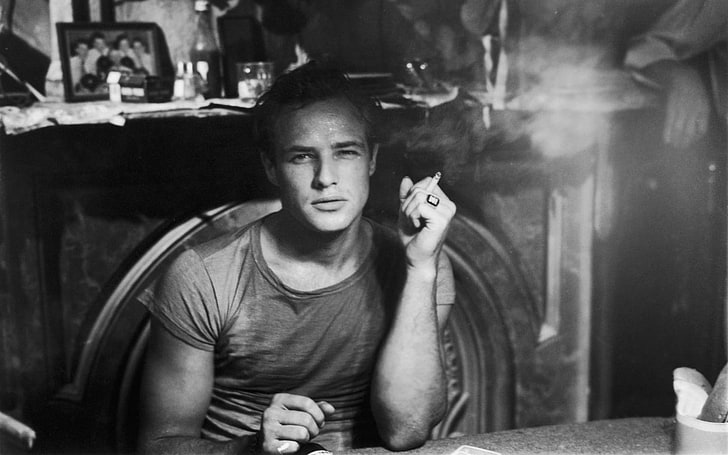 Marlon Brando, Tramwaj zwany pożądaniem, fotosy z filmów, filmy, palenie, aktor, mężczyźni, Tapety HD