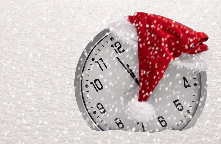 wall clock wallpaper, snow, time, background, holiday, Wallpaper, hat, watch, new year, christmas, widescreen, full screen, HD wallpapers, HD wallpaper
