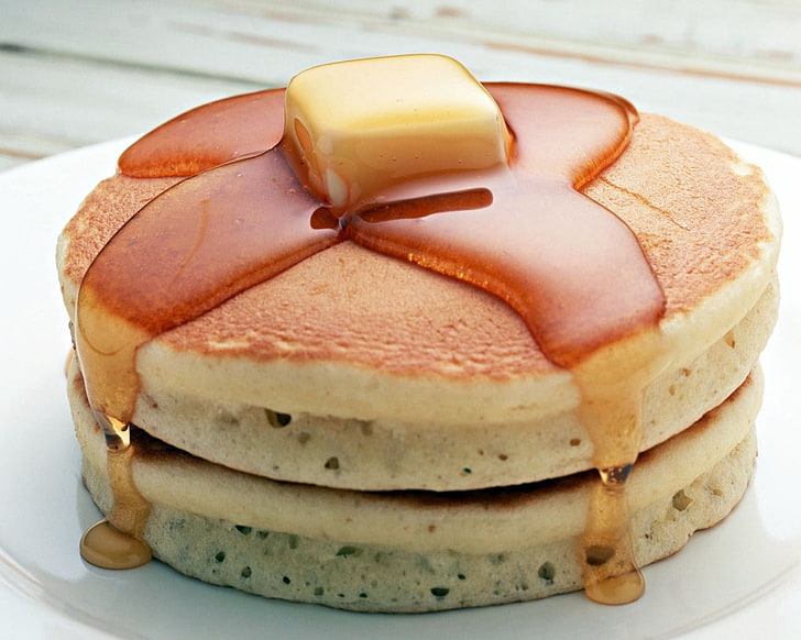pancake with honey, cake, oil, food, fibers, HD wallpaper