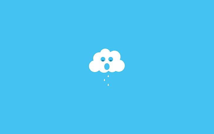 минимализм, дождь, облака, голубой фон, голубой, HD обои