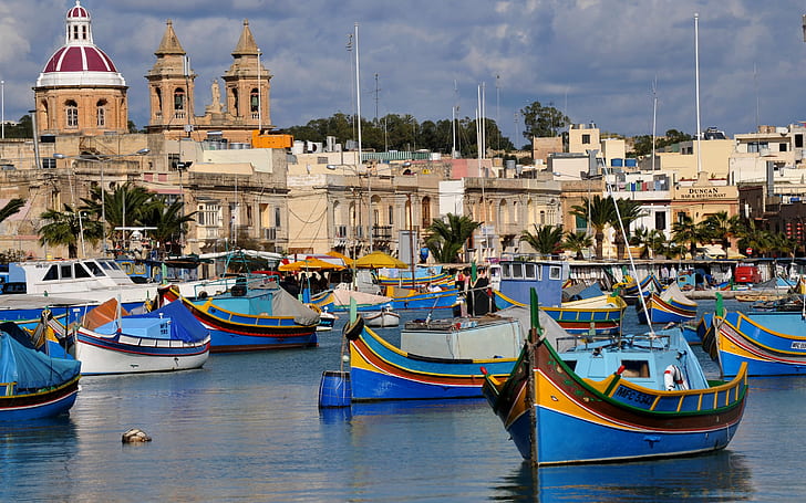 Остров Мальта, лодки, дома, море, остров, Мальта, лодки, дома, море, HD обои