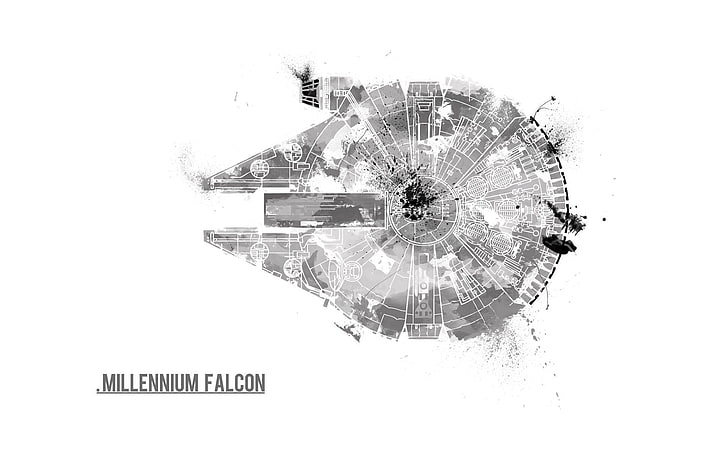 Обои Тысячелетний сокол, Millennium Falcon, фан-арт, звездные войны, космический корабль, произведение искусства, белый фон, простой фон, HD обои
