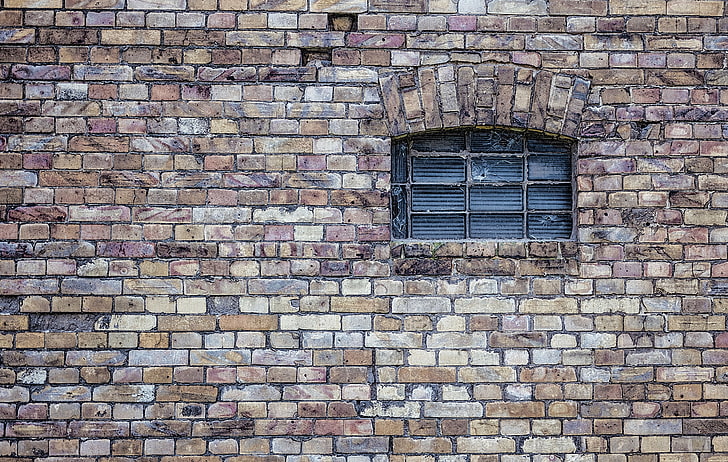 brown brick wall with window, window, wall, brick, HD wallpaper