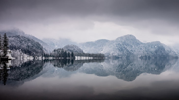 Lago, Baviera, Germania, Lago Kochel, inverno, natura, Sfondo HD