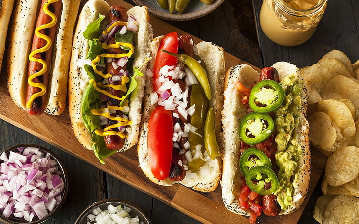 food, hot dogs, chilli peppers, HD wallpaper