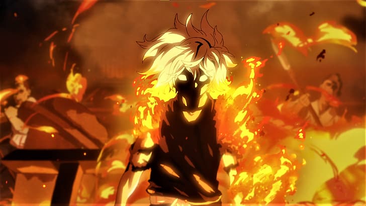 Hell's Paradise: Jigokuraku, gabimaru, fuoco, capelli bianchi, fumo, anime, screenshot dell'anime, ragazzi anime, Sfondo HD