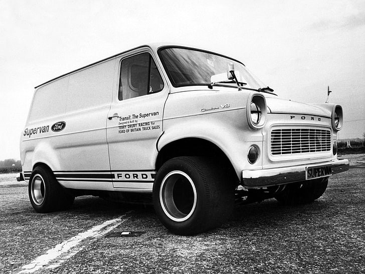 Ford, 1971 Ford Transit, Ford Supervan, Geländewagen, Hot Rod, Oldtimer, Monochrom, Auto, HD-Hintergrundbild