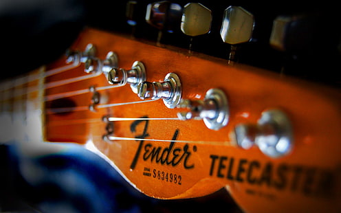 Fender Telecaster Head, headstock gitar Fender berwarna coklat, Musik,, gitar, Wallpaper HD HD wallpaper