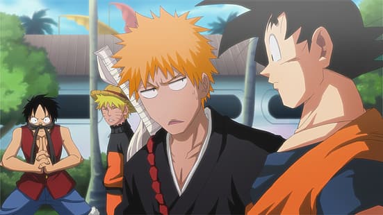Uzumaki Naruto, Maymun D. Luffy, Kurosaki Ichigo, Son Goku, Naruto (anime), One Piece, Dragon Ball, HD masaüstü duvar kağıdı HD wallpaper