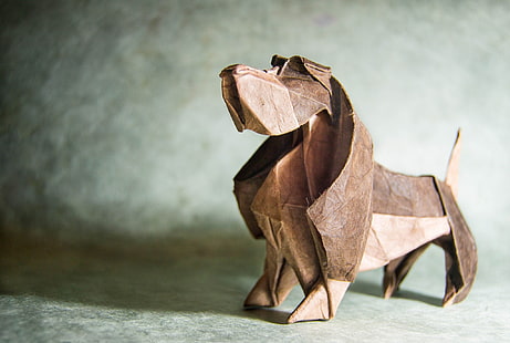dekorasi meja kuda kayu coklat, origami, anjing, hewan, kertas, Wallpaper HD HD wallpaper