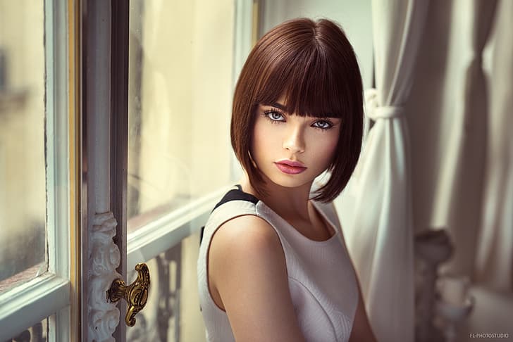 eyes, look, model, Girl, beautiful, hairstyle, Lods Franck, Marie Grippon, HD wallpaper