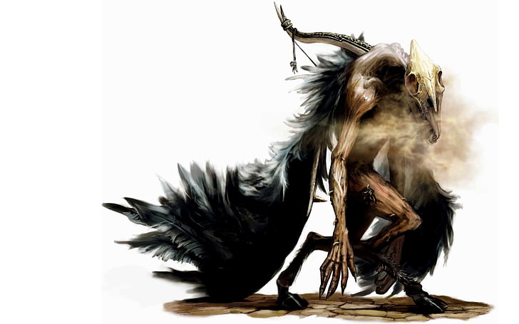 vulture monster illustration, death, demon, fantasy art, creature, white background, simple background, HD wallpaper