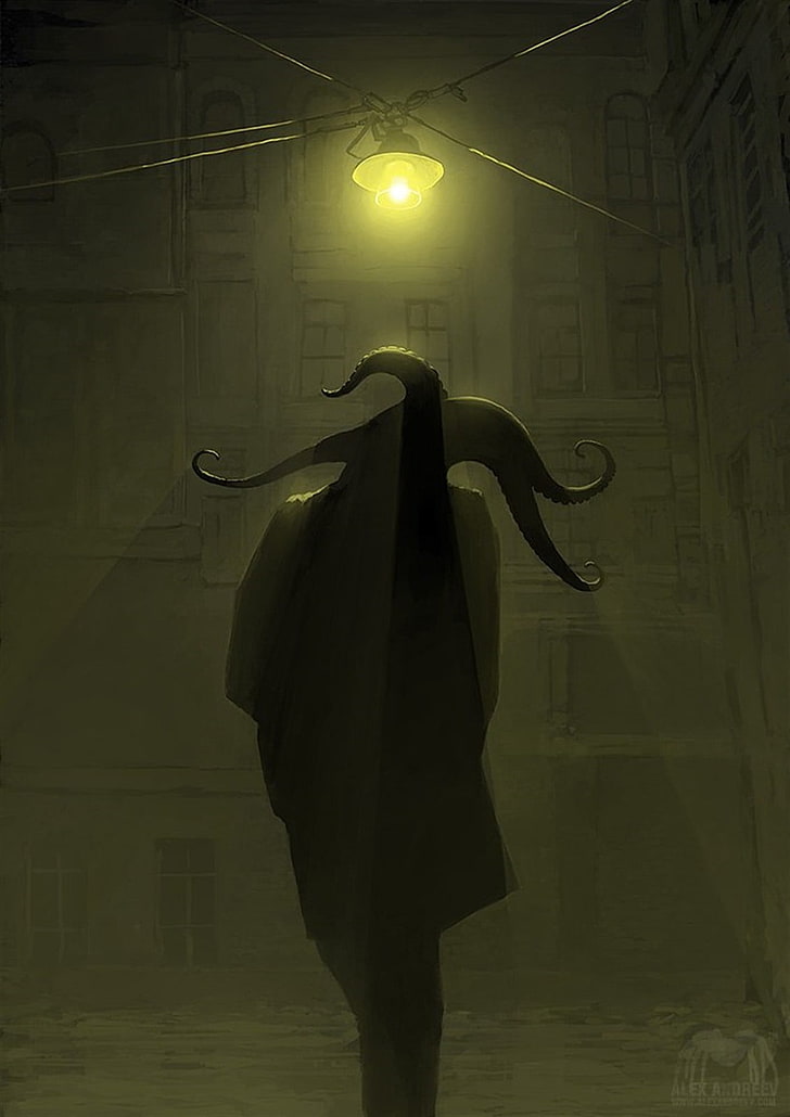 gul glödlampa, surrealistiskt, konstverk, konceptkonst, H. P. Lovecraft, Alexey Andreev, stående display, HD tapet, telefon tapet