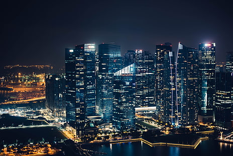 검은 고층 빌딩, 고층 빌딩, 밤 도시, 위에서 볼, HD 배경 화면 HD wallpaper
