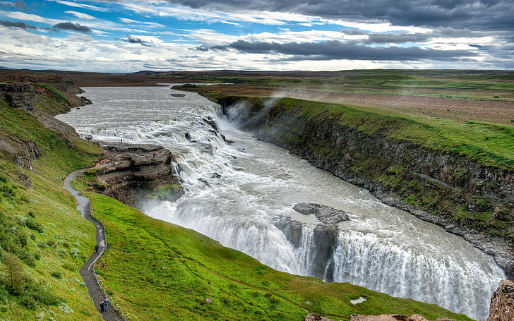 alam, pemandangan, sungai, air terjun, gullfoss, Islandia, Wallpaper HD