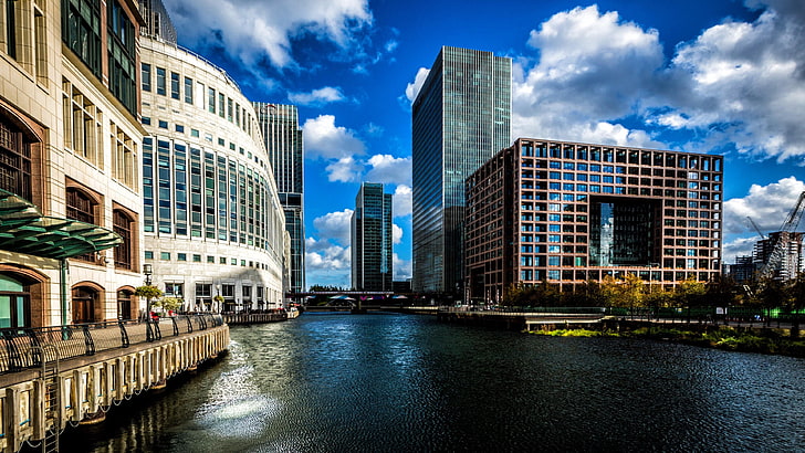 canary wharf, london, architecture, england, united kingdom, clouds, buildings, HD wallpaper