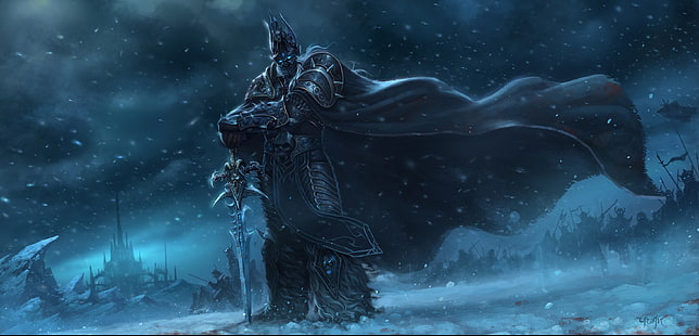 Warcraft, ว้าว, World of Warcraft, Lich King, นักรบ, ดาบ, หิมะ, วอลล์เปเปอร์ HD HD wallpaper