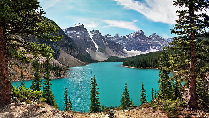 Canadá, lago, montanhas, HD papel de parede