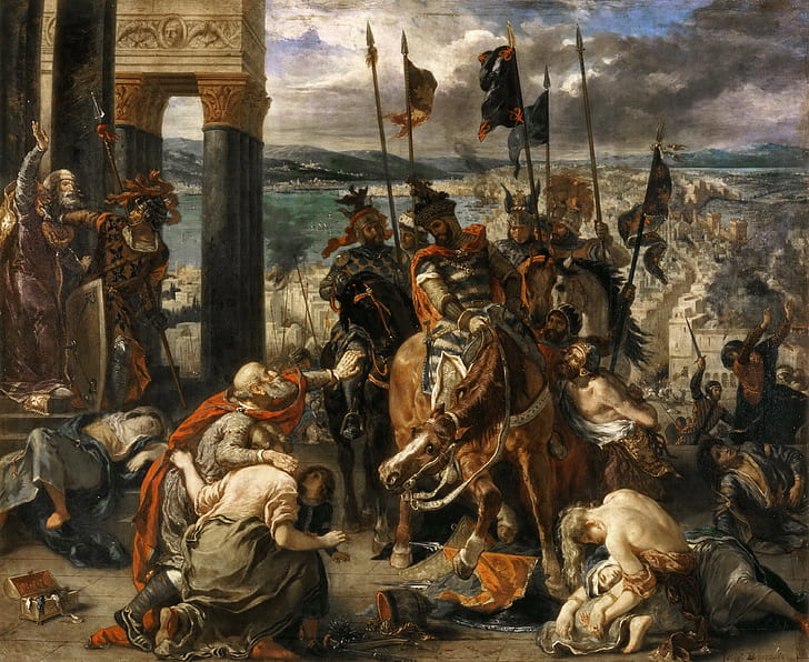 seni, By, Capture, Constantinople, Crusaders, Delacroix, Eugene, dari, painting, the, warrior, Wallpaper HD