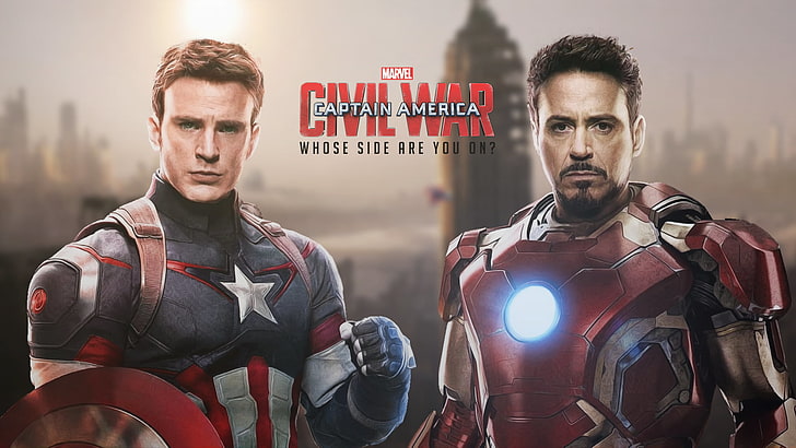 Marvel Captain America, guerre civile, fond d'écran du film Iron Man, Tony Stark, Captain America, Captain America: guerre civile, Guerre civile (bandes dessinées), Steve Rogers, Robert Downey Jr., Chris Evans, Marvel Comics, Fond d'écran HD