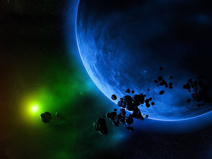 asteroides, brillante, meteorito, multicolor, exterior, planetas, arcoiris, espacio, Fondo de pantalla HD