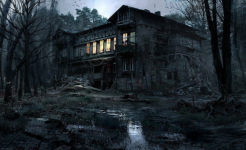 Dunkel, Haus, Schwarz, Halloween, Spukhaus, Licht, HD-Hintergrundbild HD wallpaper