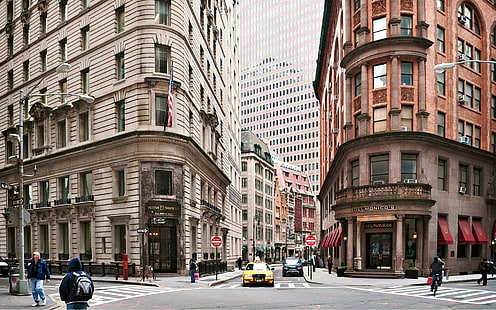 miasto, USA, Nowy Jork, ulica, pejzaż miejski, ulica, budynek, flaga, samochód, Tapety HD HD wallpaper