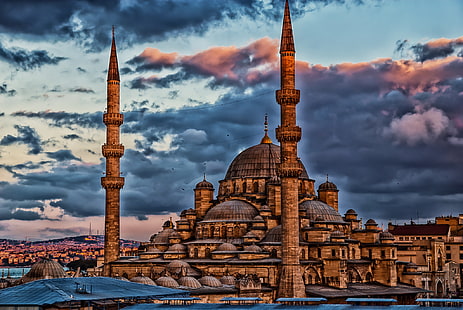 家、モスク、イスタンブール、トルコ、ミナレット、カバタス、 HDデスクトップの壁紙 HD wallpaper