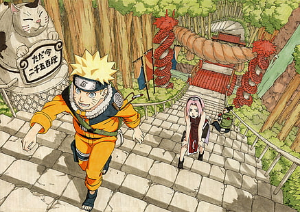 Naruto e Sakura, Naruto Shippuuden, Masashi Kishimoto, Uzumaki Naruto, Haruno Sakura, Nara Shikamaru, opere d'arte, illustrazione, Sfondo HD HD wallpaper