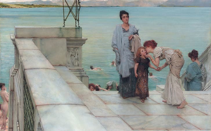 키스, 1891, 로렌스 앨마-타 데마, 영국 화가, 캔버스에 오일, 키스, HD 배경 화면