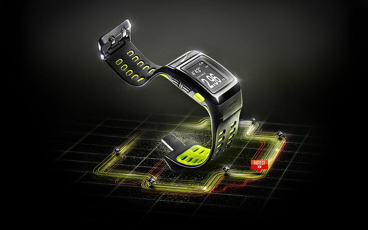 Nike TomTom Navigation, clock, whach, black, HD wallpaper